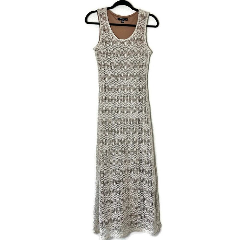 Sharagano Crochet Overlay Beach Sleeveless Maxi Dress Size 6 Medium